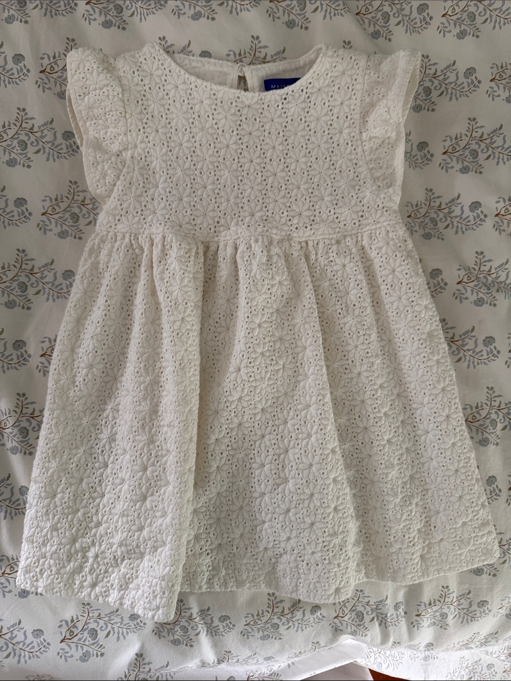 Classic White Eyelet Dress with Flutter Sleeves for Girls